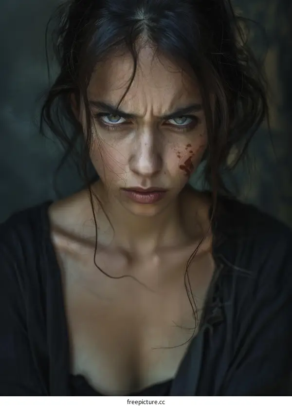 portrait of a beautiful young woman with blood on her face