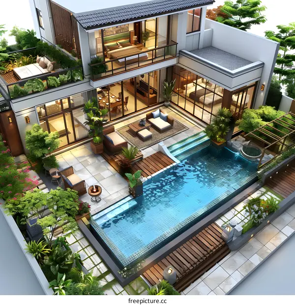 A modern villa with a swimming pool