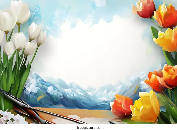 White and Orange Tulips Painting Background