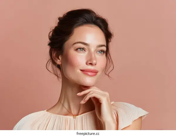 Beautiful Woman with Elegant Makeup and a Soft Expression