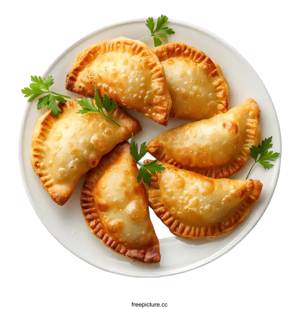 [Transparent Background PNG]Freshly baked empanadas on plate