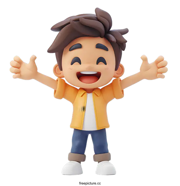 [Transparent Background PNG]3D rendering of a happy young boy
