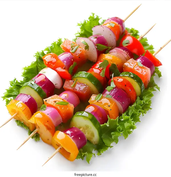 colorful vegetable skewers on lettuce