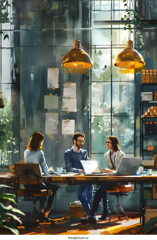 Three business people in a meeting