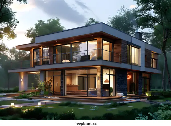 Modern House With Large Windows and Wooden Accents