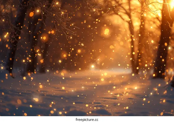 Glowing lights in winter forest