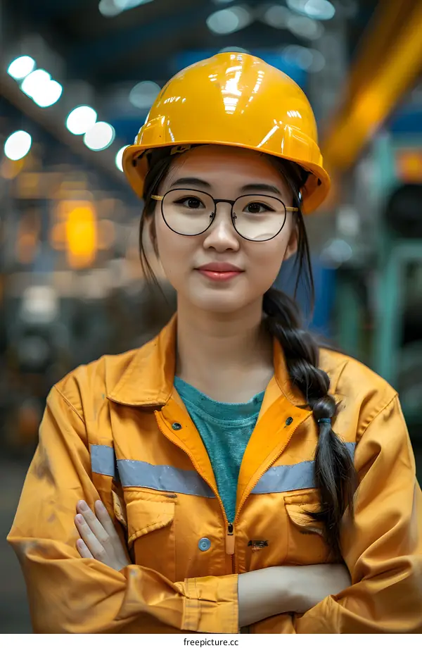 Confident Female Engineer in Factory Setting