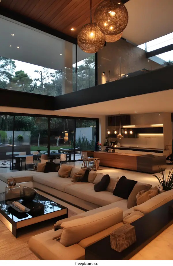 Modern Minimalist Living Room Interior Design with Large Windows and Natural Light