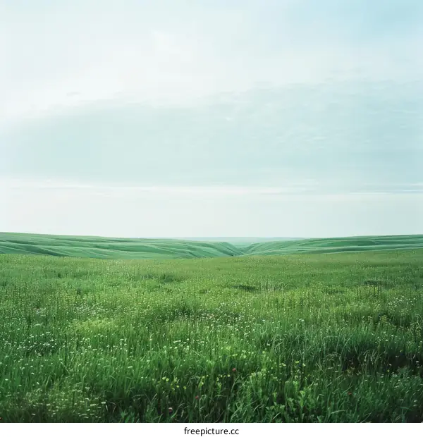 Green rolling hills under a blue sky