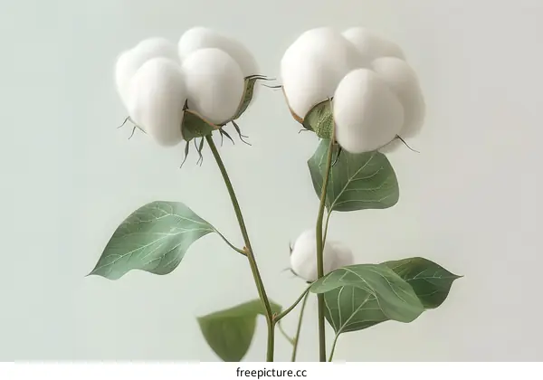 White Cotton Flower with Green Leaves