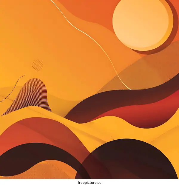 Abstract Orange and Brown Background With Wavy Lines and Circles