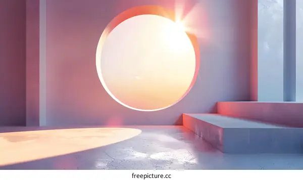 Golden Hour Light Illuminates Interior Staircase