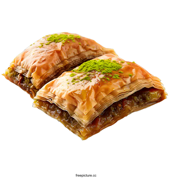 [Transparent Background PNG]Two pieces of baklava with pistachio topping