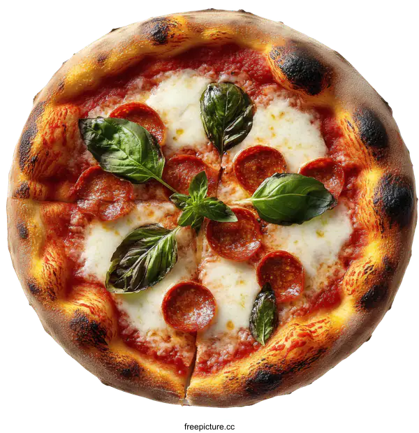 [Transparent Background PNG]Delicious Pepperoni Pizza with Fresh Basil