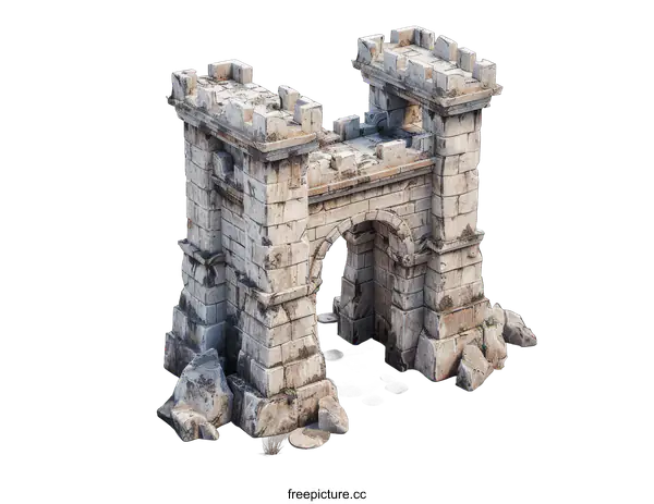 [Transparent Background PNG]Ancient stone archway isolated on black background