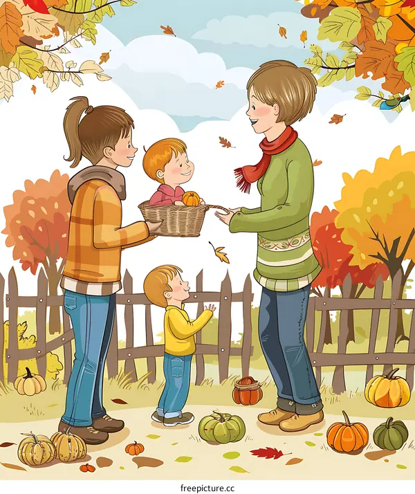 Family Gathering in Autumn with Pumpkins