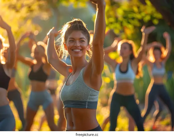 Ecstatic women in sportswear dancing in the park
