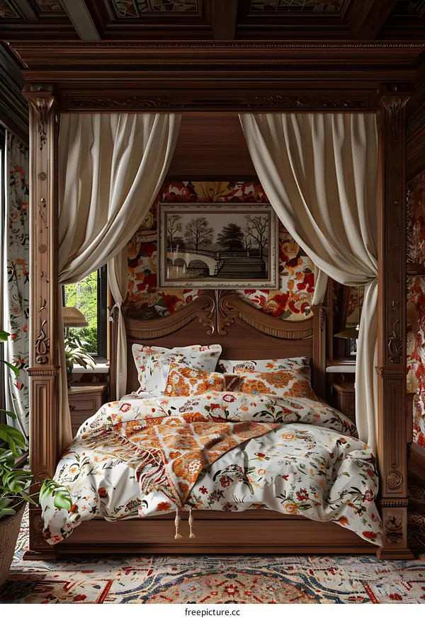 A bedroom with a retro style