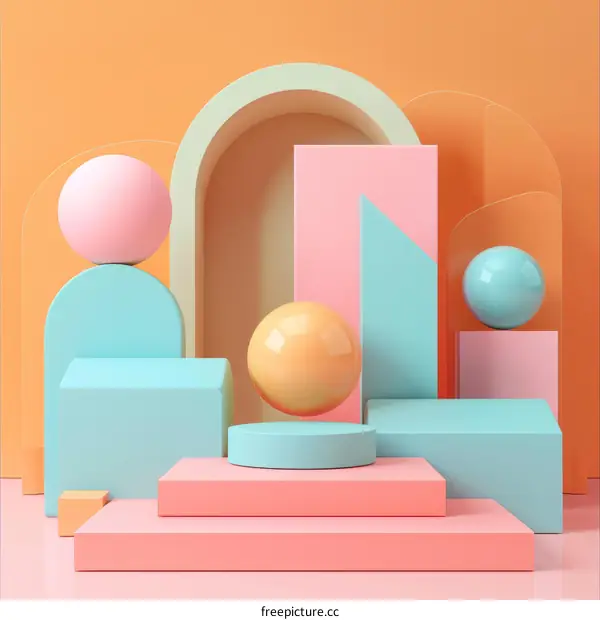 3D Rendering of Geometric Pastel Shapes