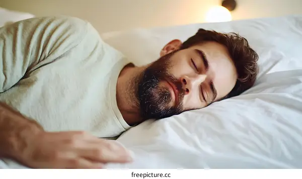 Man Sleeping in Bed with Pillow