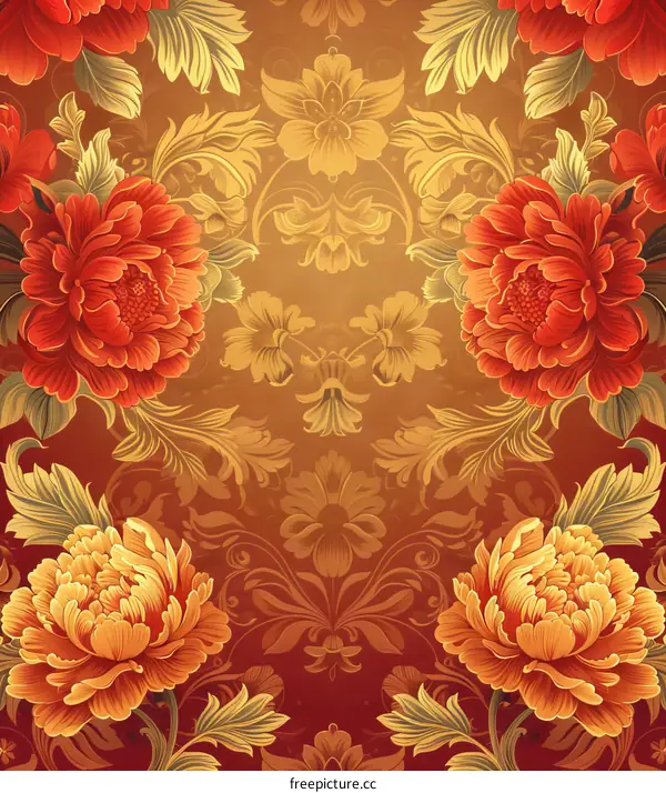 red and yellow peony flower pattern
