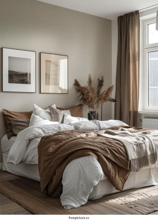 Cozy Bedroom Interior with Neutral Colors and Comfy Bed