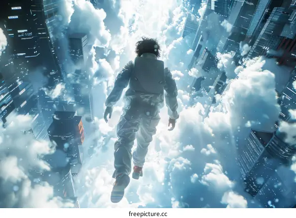 Falling Man in Futuristic City