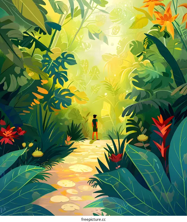 Man Standing in a Lush Jungle