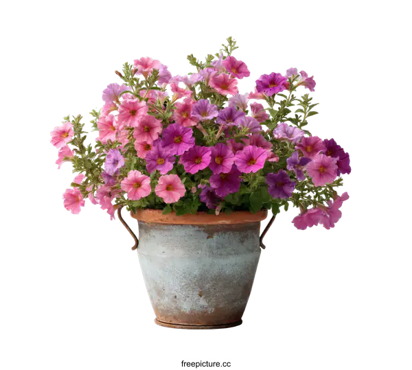 [Transparent Background PNG]Beautiful Petunia Flowers in Vintage Terracotta Pot