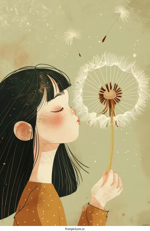 A girl blowing a dandelion