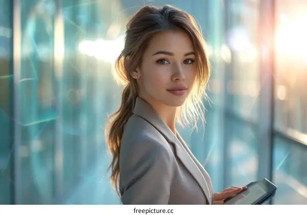 Portrait of a young businesswoman standing in an office building atrium