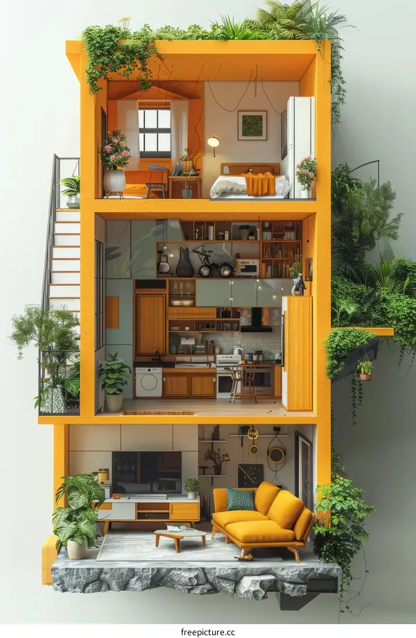 Modern House Interior with Abundant Plants