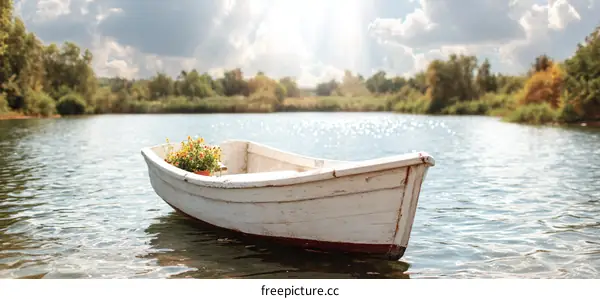 Peaceful Lakeside Boat on a Sunny Day