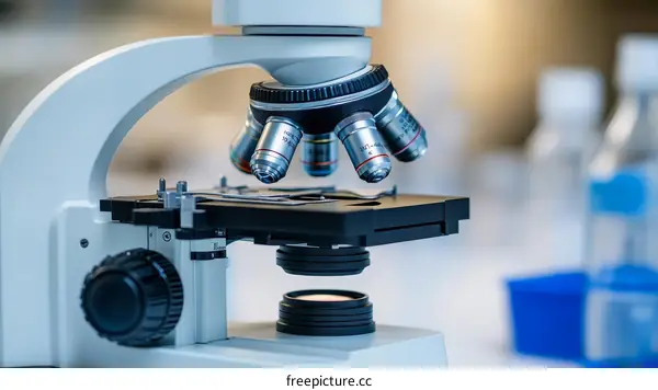 Close-up view of a Laboratory Microscope