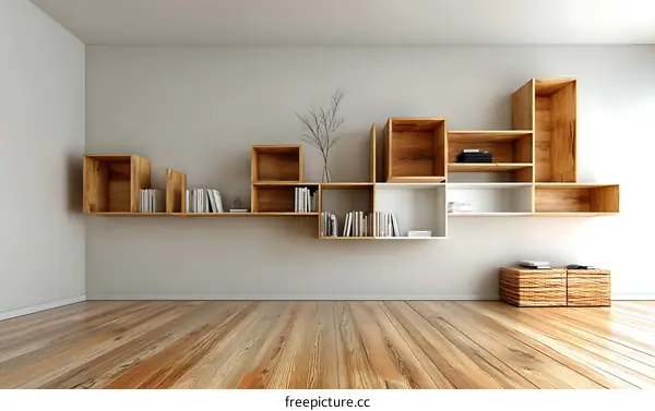 Modern Wooden Wall Mounted Bookshelf Design
