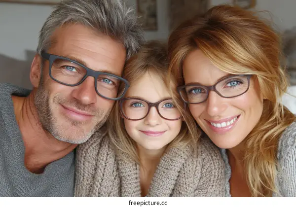 Happy Family Wearing Eyeglasses