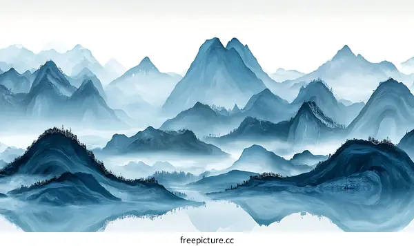 Majestic Mountain Range in Misty Blue