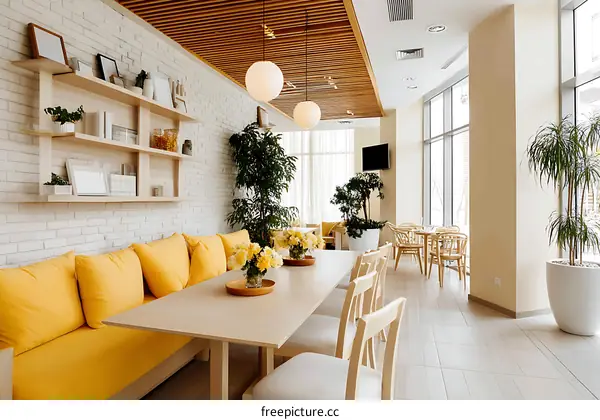 Modern Cafe Interior Design with Warm Yellow Accents