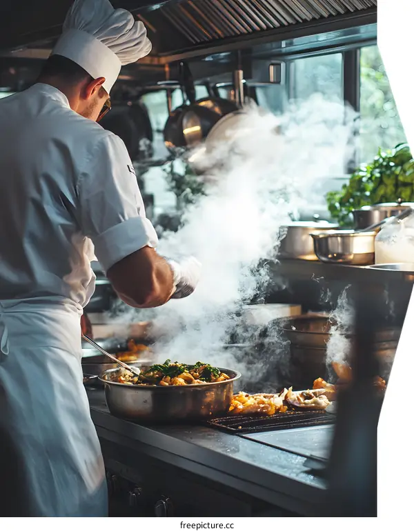 Professional Chef Cooking in a Restaurant Kitchen