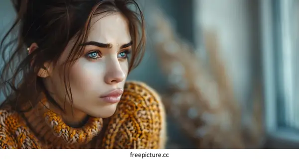 portrait of a beautiful young woman with blue eyes