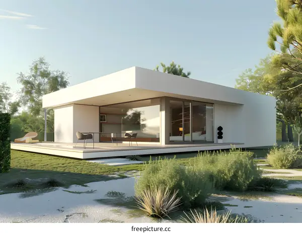 Modern Minimalist House Design With Large Windows And Terrace