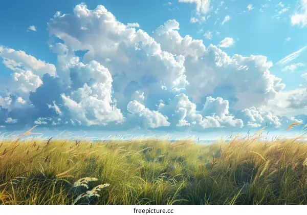 Golden Prairie Swaying in the Wind under Clear Blue Skies