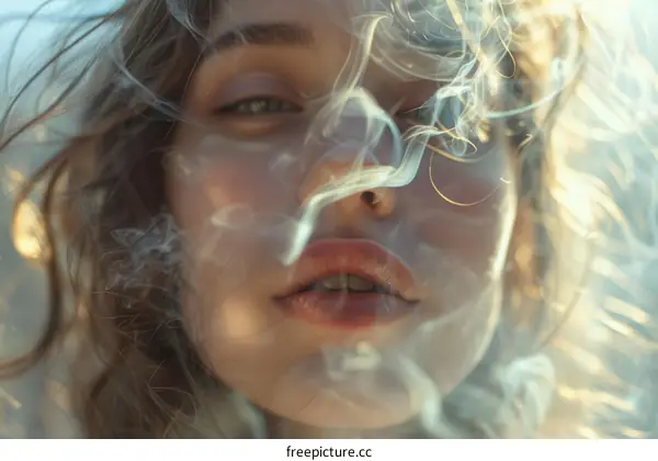 Young Woman's Portrait Surrounded by Dreamy Smoke