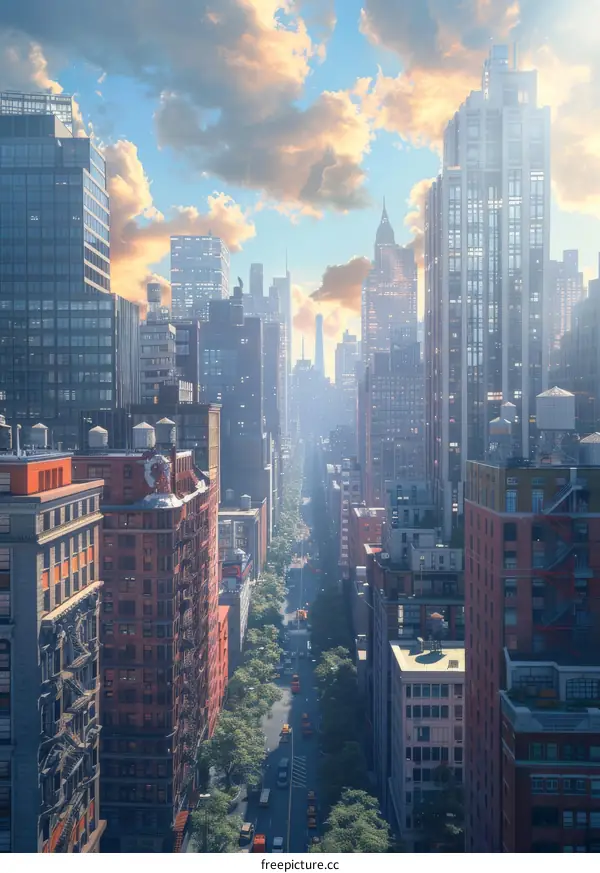 Manhattan Skyline and Street Scene