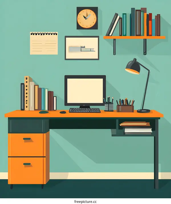 Modern Home Office Desk With Computer And Supplies