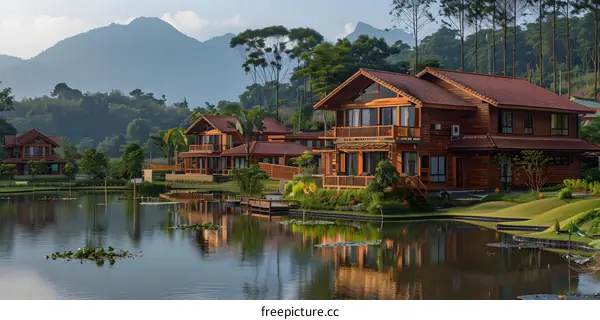 Wooden Houses with Mountain View in Nature