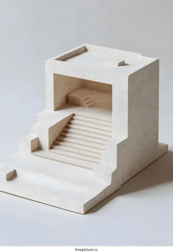 Minimalist Concrete Building with Stairs Model