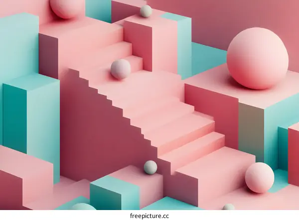 Abstract 3D Render Geometric Shapes Pink and Blue