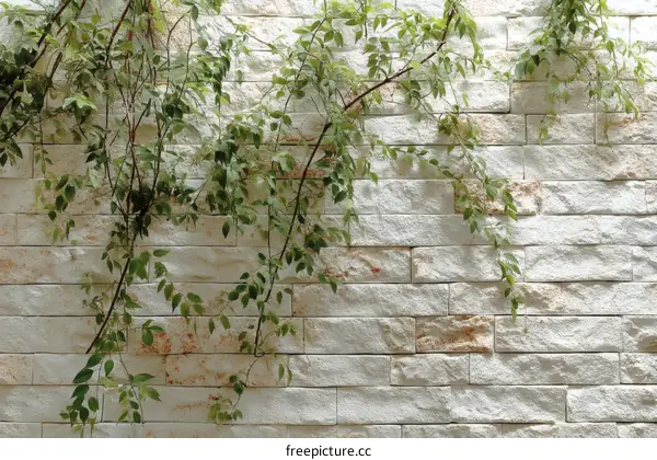 White Stone Wall with Climbing Plants