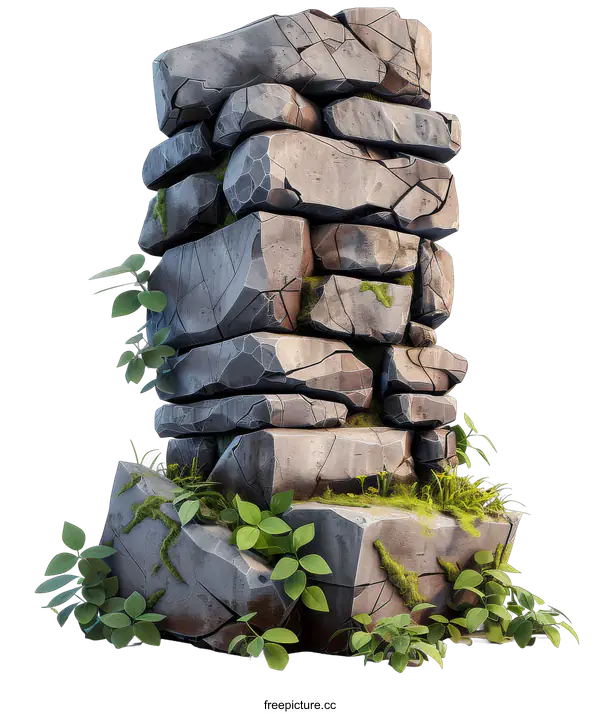 [Transparent Background PNG]Stone Tower with Green Plants